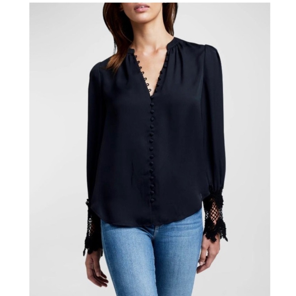L'AGENCE Lace Cuff Blouse Size Large Button Top